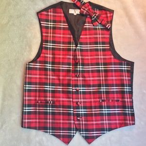 Red Plaid Vest and Bow Tie